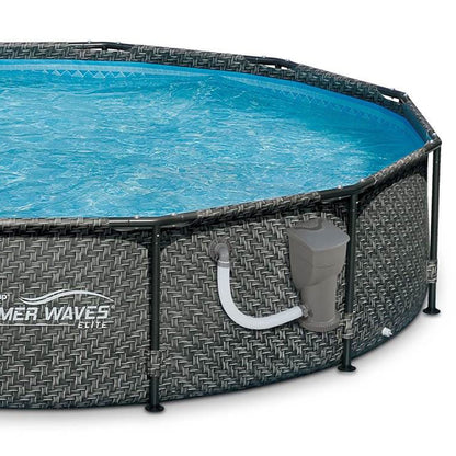 Summer Waves P20012331 Active 12ft x 33in Outdoor Round Frame Above Ground Swimming Pool Set with Skimmer Filter Pump & Filter Cartridge, Gray Wicker