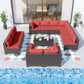 ALAULM 14 Pieces Outdoor Patio Furniture Set Sectional Sofa Sets - Red