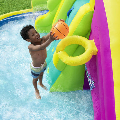 Bestway H2OGO ! Funfinity Splash Kids Méga parc aquatique gonflable d'extérieur avec pompe à air soufflante, toboggans, mur d'escalade et pulvérisateurs d'eau