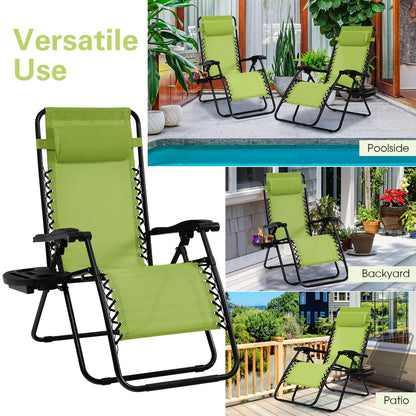 Goplus Zero Gravity Chaise, Chaise Longue Inclinable Pliante Réglable avec Oreiller et Porte-gobelet, Patio Pelouse inclinable pour Piscine Extérieure Camp Yard (1, Vert) lot de 1