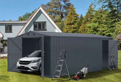 EMKK Large Metal Storage Shed,20x13 FT Outdoor Metal Storage Shed,Waterproof Garden Tool Storage Shed with 2 Doors and 4 Air Vents Steel for Car,Truck,Garbage Can,Patio,Lawn, Bikes,Tools,Lawnmowers D-Black 20 x 13 FT Storage Sheds