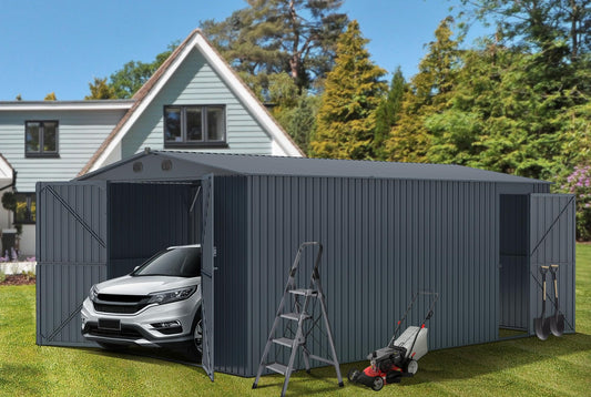 EMKK Large Metal Storage Shed,20x13 FT Outdoor Metal Storage Shed,Waterproof Garden Tool Storage Shed with 2 Doors and 4 Air Vents Steel for Car,Truck,Garbage Can,Patio,Lawn, Bikes,Tools,Lawnmowers D-Black 20 x 13 FT Storage Sheds