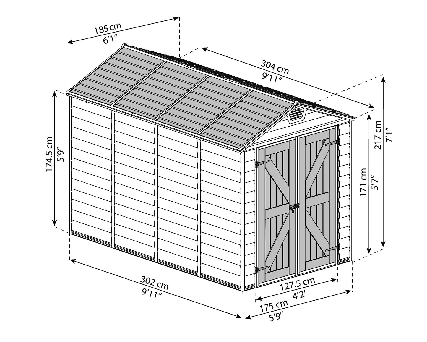 Palram SkyLight Storage Shed | 6' x 10' | Gray 6' x 10'
