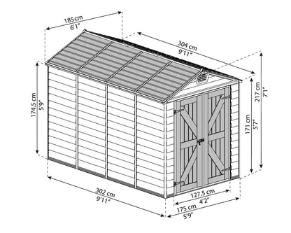 Palram SkyLight Storage Shed | 6' x 10' | Gray 6' x 10'