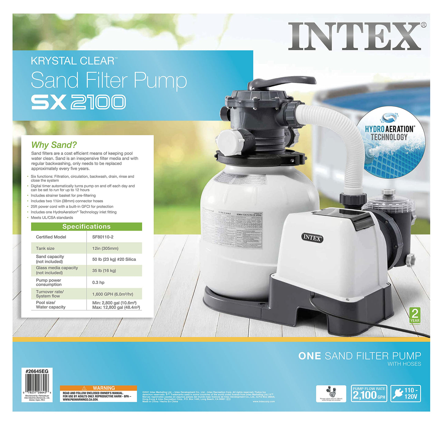 INTEX 26645EG SX2100 Krystal Clear Sand Filter Pump for Above Ground Pools, 12in