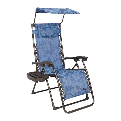 Chaise de 66 cm de large modèle Zero Gravity avec auvent, oreiller et plateau de boisson pliable pour pelouse, terrasse, terrasse, chaise longue réglable, 136 kg. Résistant aux intempéries et à la rouille, lot unique de fleurs bleues 66 cm