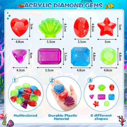 Chalyna 16 Pièces Gemmes de Plongée Jouets de Piscine Grandes Gemmes Acryliques Gros Diamants Gemmes Coffre au Trésor de Pirate Jouets de Natation Sous-Marine d'été pour Anniversaire Piscine Party Favors (Style Vivid) Style Vivid