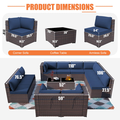 ALAULM 14 Pieces Sectional Sofa Sets, Outdoor Patio Furniture - Dark Blue