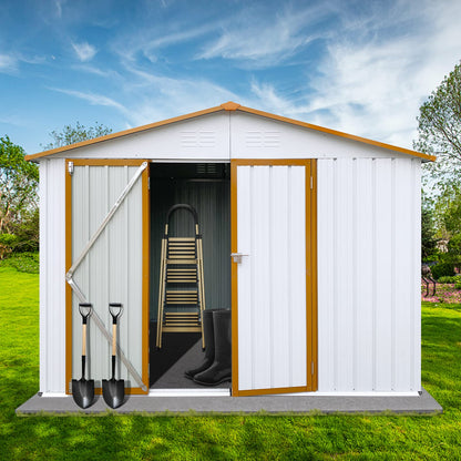 EMKK 6'x 8'Outdoor Storage Shed with Singe Lockable Door,Galvanized Metal Shed with Air Vent Lockable Door and Window for Garden,House Storage Sheds Outdoor for Backyard Patio Lawn Natual-6x8 FT