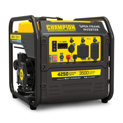 Champion Power Equipment 200954 Générateur à onduleur à cadre ouvert prêt pour camping-car, 4 250 watts, technologie silencieuse, 4 250 watts + gaz + démarrage manuel 