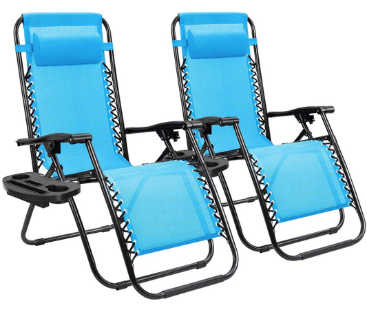 Homall Zero Gravity Chair Adjustable Folding Lawn Lounge Chairs Outdoor Lounge Gravity Chair Camp Reclining Lounge Chair with Pillows for Poolside Backyard and Beach Set of 2 (Sky Blue) Sky Blue