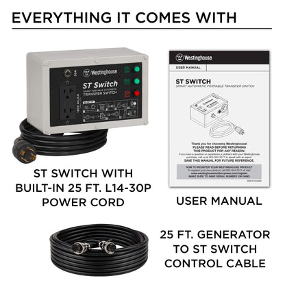 Westinghouse Outdoor Power Equipment ST Switch avec technologie de transfert automatique portable intelligente Noir et blanc 