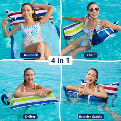 Jasonwell Flotteur gonflable pour hamac de piscine – Lot de 2 flotteurs pour hamac à eau multi-usages (selle longue chaise hamac Drifter) 4 en 1 Chaises longues flottantes Lake Beach Flotteurs de piscine Jouets pour adultes Grandes rayures