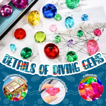 24 Pieces Diving Gem Pool Toys Colorful Summer Swimming Gem Diving Toys with 2 Treasure Pirate Boxes Summer Underwater Swimming Toy Set for Parties Birthday, Wedding Decoration Gems (Classic Style) Classic Style