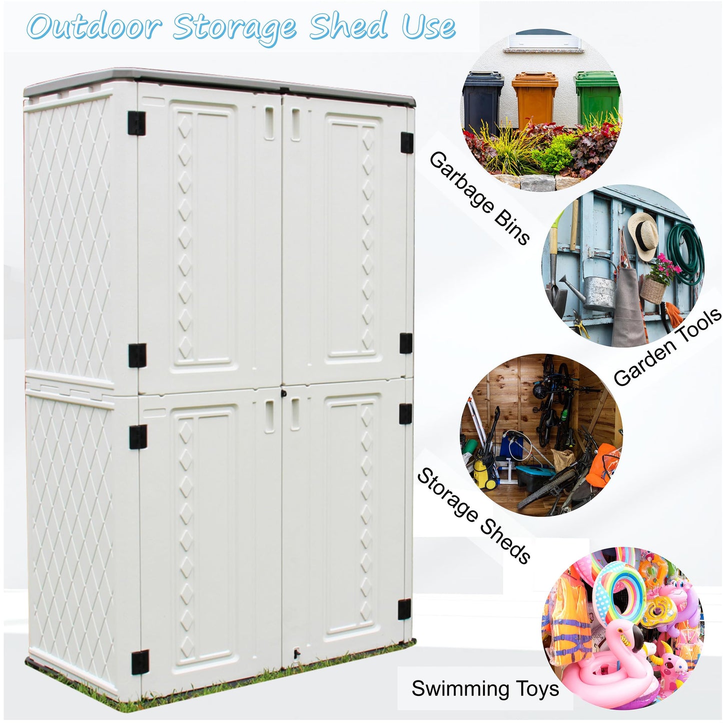 Mrosaa Vertical Resin Storage Shed, 52 Cu.ft Outdoor Storage Cabinet Waterproof for Garden/Backyard/Home/Pool, Customized Shelves & Lockable (Off White) 52 Cu.ft-White