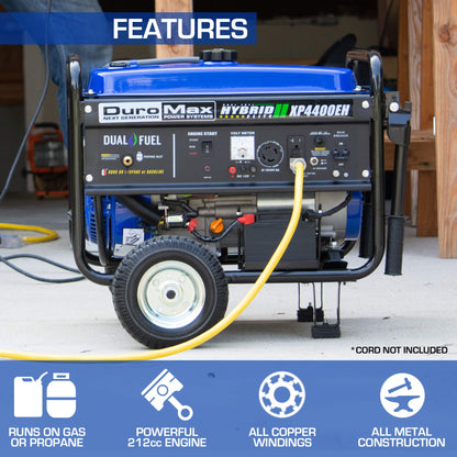 DuroMax XP4400EH Dual Fuel Portable Generator-4400 Watt Gas or Propane Powered with Electric Start