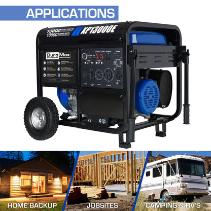 DuroMax XP13000E Générateur portable à gaz - 13 000 W - Démarrage électrique - Sauvegarde domestique et prêt pour camping-car - Approuvé par 50 États - Bleu/noir - 13 000 W 