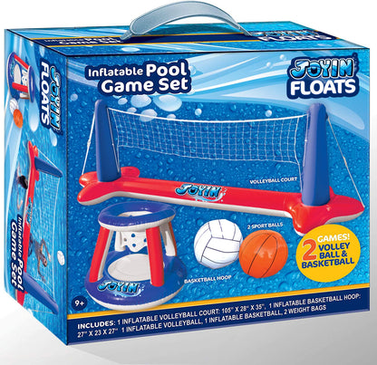 Sloosh Ensemble de flotteurs de piscine gonflables Filet de volley-ball et cerceaux de basket-ball, balles incluses pour enfants et adultes Jouet de jeu de natation, flotteurs d'été, terrain de volley-ball | Basket-ball, rouge rouge