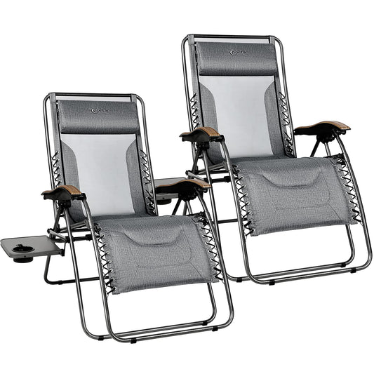 PORTAL Zero Gravity Chairs Set of 2, Gravity Chair with Padded Seat for Adult, Folding Reclining Zero Gravity Lounge Camping Patio Lawn Outdoor Chair Grey-2 Pack