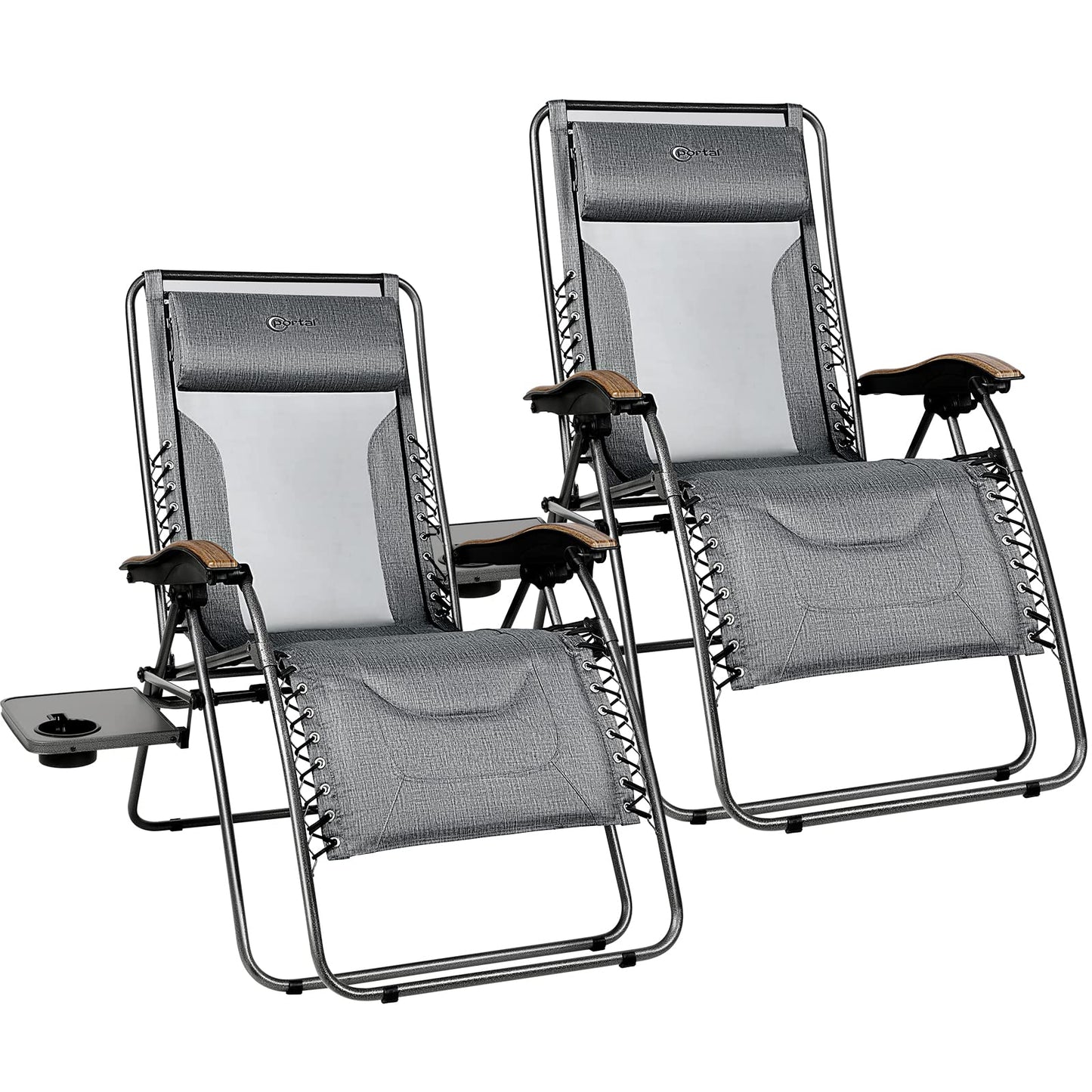 PORTAL Zero Gravity Chaises Lot de 2, Chaise Gravity avec siège rembourré pour Adulte, Pliante Inclinable Zero Gravity Lounge Camping Patio Pelouse Chaise d'extérieur Gris-Lot de 2