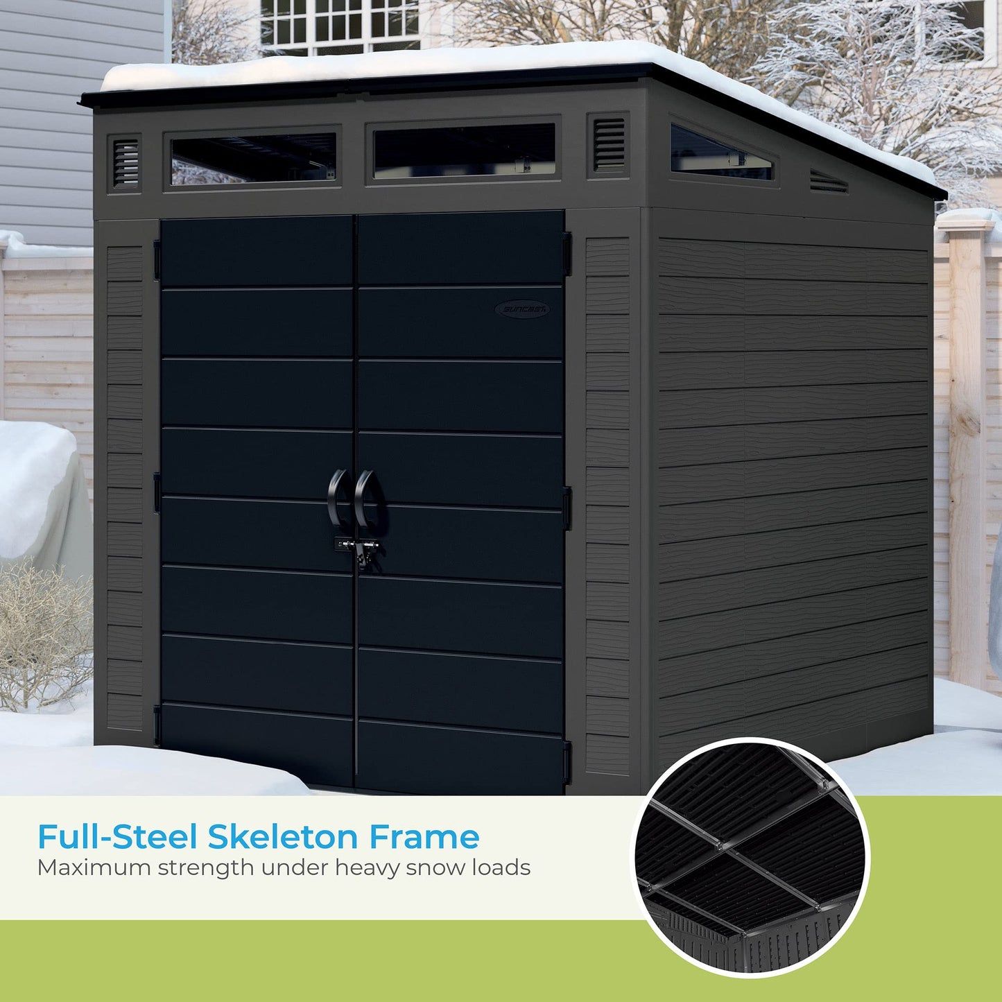 Suncast BMS7780 7' x 7' Modernist Resin Outdoor Storage Shed, No Size, Peppercorn