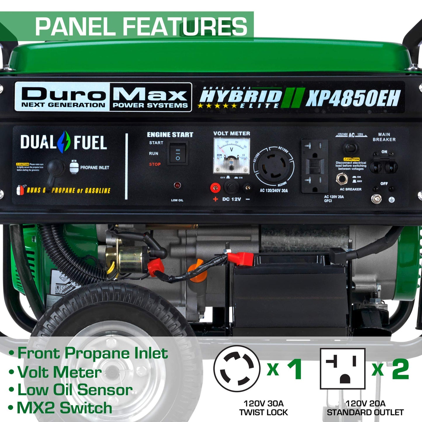 DuroMax XP4850EH Generator-4850 Watt Gas or Propane Powered-Electric Start Dual Fuel Portable Generator