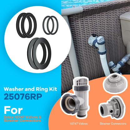 HENMI 25076RP Washer and Ring Kit for 1-1/2in Fittings, O-Ring Rubber Washer for Intex Pool Plunger Valves and Intex Replacement Gasket (6 pcs) - 10745, 10262 and 10255