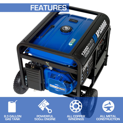 DuroMax XP13000E Générateur portable à gaz - 13 000 W - Démarrage électrique - Sauvegarde domestique et prêt pour camping-car - Approuvé par 50 États - Bleu/noir - 13 000 W 