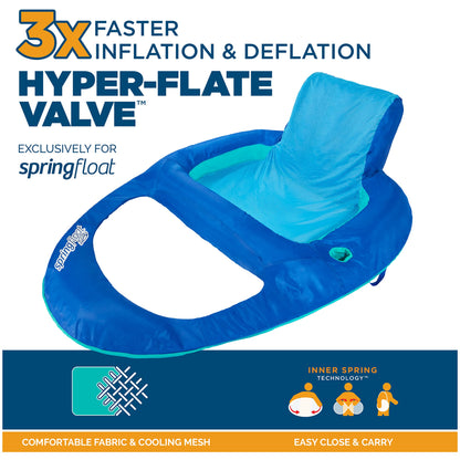 SwimWays Spring Float XL Chaise longue de piscine inclinable avec valve hyper plate, 25 % plus grande que le fauteuil inclinable Spring Float, Bleu