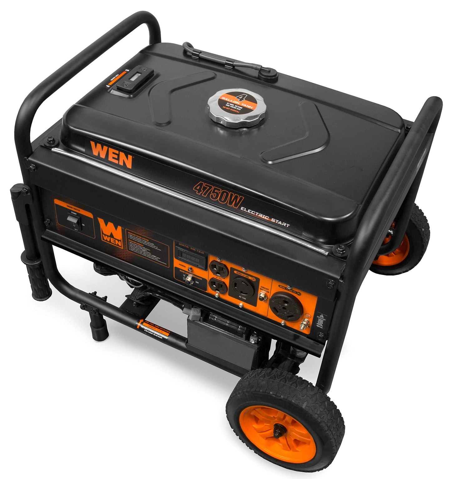 WEN 56475 4750-Watt Portable Generator with Electric Start and Wheel Kit, Yellow and Black 4750W + Single Fuel + Electric Start
