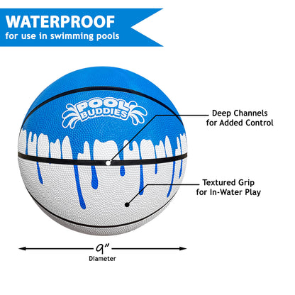 Pool Buddies Official Size Pool Basketball 2 Pack | Perfect Water Basketball for Swimming Pool Basketball Hoops & Pool Games | Regulation Size 7, Waterproof Basketball (Size 7, 9.4" Diameter) 9" (Size 6)