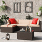 Greesum Patio Furniture Sets 5 Piece Outdoor Wicker Rattan Sectional Sofa with Cushions, Pillows & Glass Table, Beige 5 Pieces