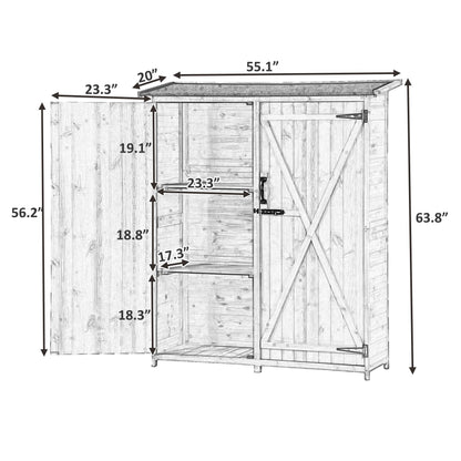 Outdoor Storage Shed with Lockable Doors, Wooden Garden Tool Organizer Storage Cabinet Patio Furniture w/Removable Shelves & Waterproof Roof, for Backyard, Gray Grey #A Dual Door