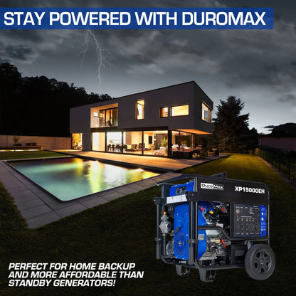 DuroMax XP15000EH Générateur portatif à double carburant - 15 000 watts alimenté au gaz ou au propane - Démarrage électrique - Sauvegarde à domicile 