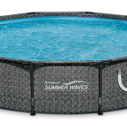 Summer Waves P20012331 Active 12ft x 33in Outdoor Round Frame Above Ground Swimming Pool Set with Skimmer Filter Pump & Filter Cartridge, Gray Wicker