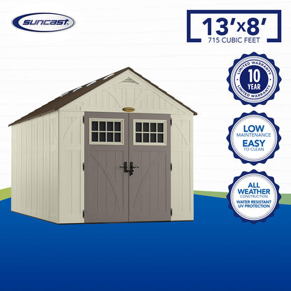 Suncast 13' x 8' Heavy-Duty Resin Tremont Storage Shed, Sand