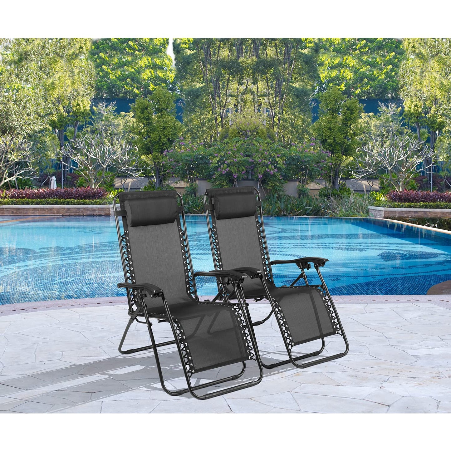 Zero Gravity Chairs Set of 2 Pool Lounge Chair Zero Gravity Recliner Zero Gravity Lounge Chair Antigravity Chairs Anti Gravity Chair Folding Reclining Camping Chair with Headrest by Naomi Home - Black Modern