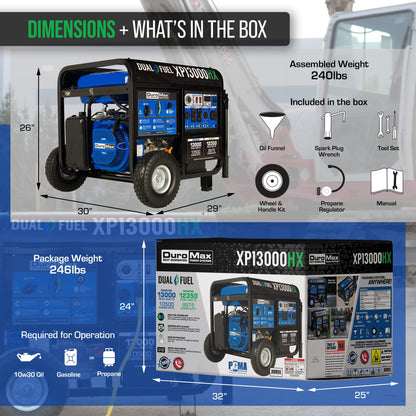 DuroMax XP13000HX Générateur portable bicarburant – 13 000 W alimenté au gaz ou au propane avec démarrage électrique 