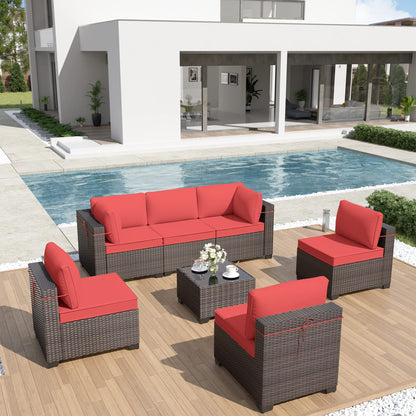 ALAULM 7 Piece Outdoor Patio Furniture Sets, Patio Sectional Sofa - Red