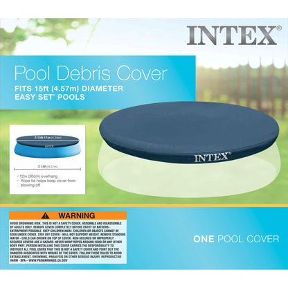 INTEX 28020E Intex Couverture de piscine ronde Easy Set de 15 pieds avec attache de corde et trous de drainage