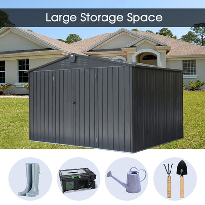 Domi Outdoor Storage Shed 10'x 8', Metal Garden Shed for Bike, Trash Can, Tools, Lawn Mowers, Pool Toys, Galvanized Steel Outdoor Storage Cabinet with Lockable Door for Backyard, Patio, Lawn… 10'x 8'