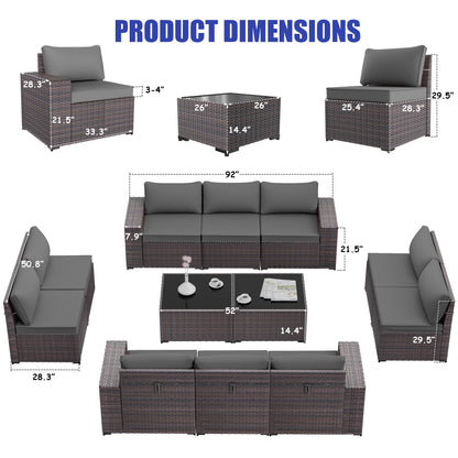 ALAULM Ensemble de meubles de patio extérieur 12 pièces Ensembles de canapés sectionnels - Gris 