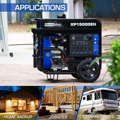 DuroMax XP15000EH Dual Fuel Portable Generator-15000 Watt Gas or Propane Powered Electric Start-Home Back Up