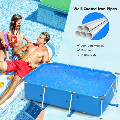 Goplus Frame Piscine, 10ft x 6.7ft x 30in Rectangulaire Hors Sol Piscines avec Cadre en Acier, Couverture de Piscine, Installation et Drainage Faciles, Piscine Familiale pour Cour, Jardin, Patio, Balcon (Bleu) Bleu