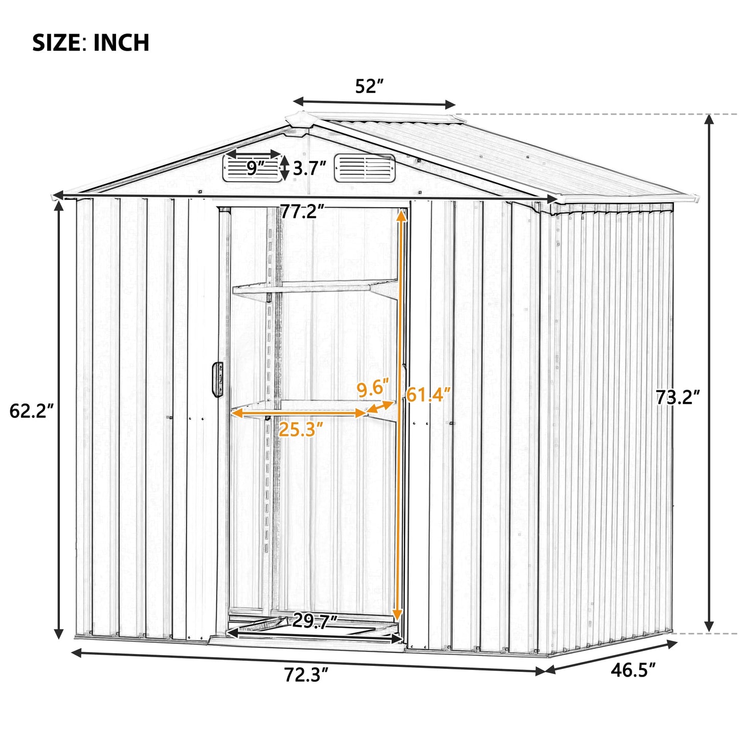 UBGO Abri de rangement en métal avec étagère réglable et porte verrouillable, armoire à outils avec aérations et fondation pour cour, pelouse, jardin, abris gris et rangement extérieur Gris C 