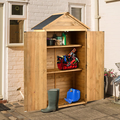 GLORHOME Outdoor Wood Lean-to Storage Shed 5.8ft x 3ft Tool Organizer with Waterproof Asphalt Roof, Lockable Doors, 3-Tier Shelves for Backyard Lawn Garden Wooden Storage Shed 5.8ft x3ft Natural