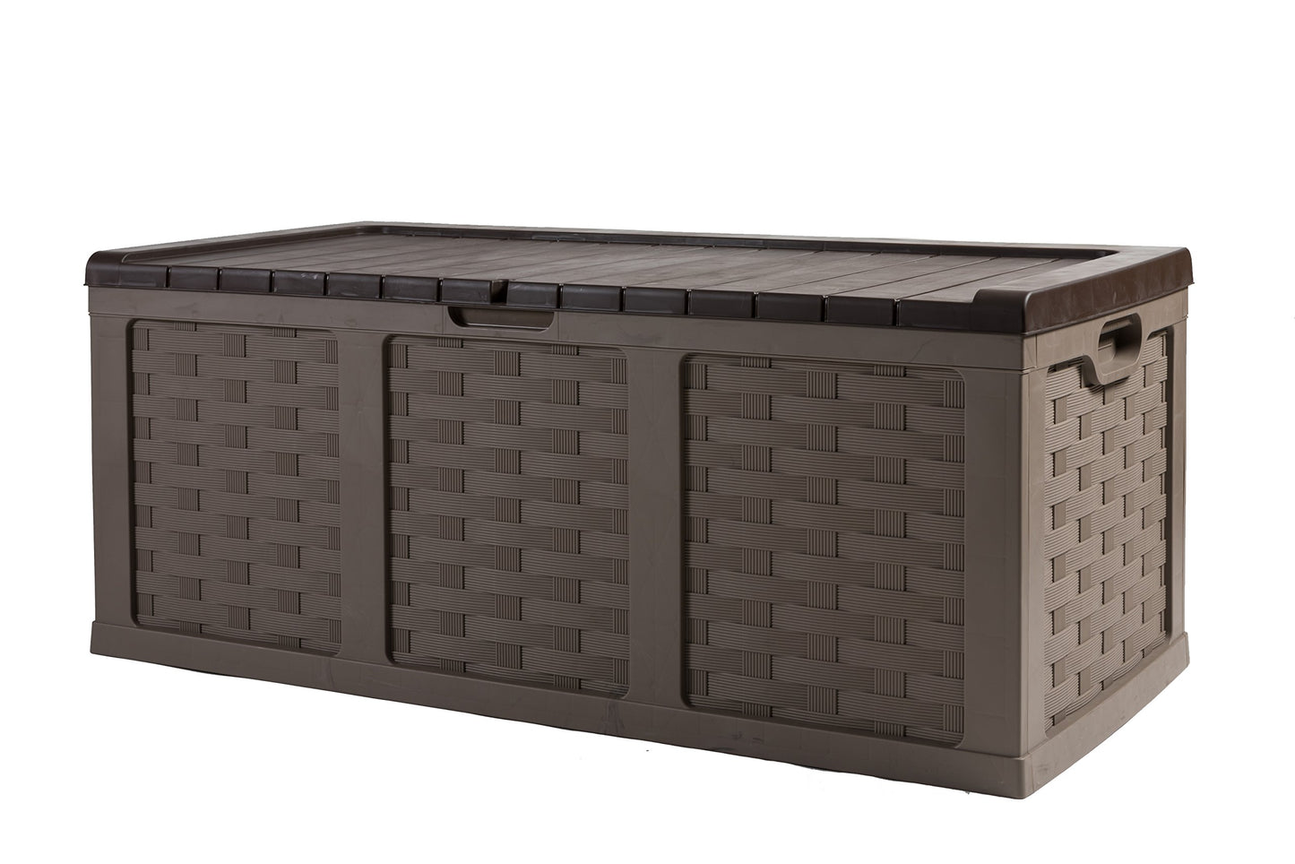 Starplast XXL Sit-On Rattan Style Storage Box: 167.5 Gallon Outdoor Plastic Bin, Weather & Water Resistant, 62.9 x 29.5 x 25 Inches, 2 Colors, 66-811 153 gallon Brown