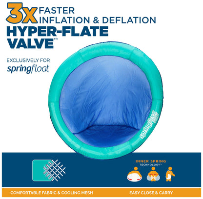 SwimWays Spring Float Papasan Chaise longue de piscine avec valve hyper plate, flotteur de piscine gonflable Aqua