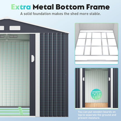 HOGYME Abri de rangement extérieur de 10,5' x 9,1', grands abris et espace de rangement extérieur adapté à l'échelle de tondeuse à gazon, abri de jardin en métal avec porte verrouillable/coulissante, gris 9,1x10,5 