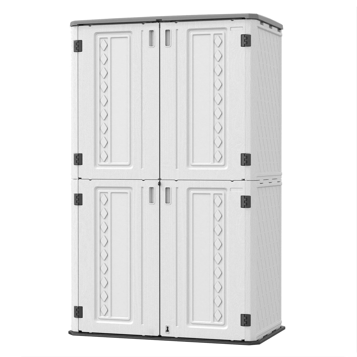 Mrosaa Vertical Resin Storage Shed, 52 Cu.ft Outdoor Storage Cabinet Waterproof for Garden/Backyard/Home/Pool, Customized Shelves & Lockable (Off White) 52 Cu.ft-White